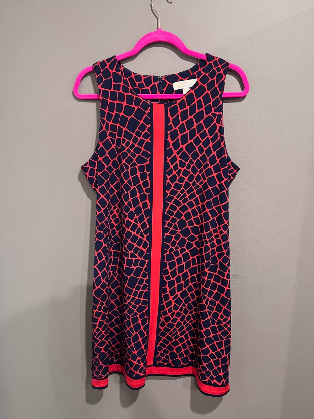 Michael Kors Sleeveless Navy and Red Pattern Shift Dress